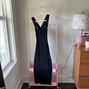 Backless black midi dress